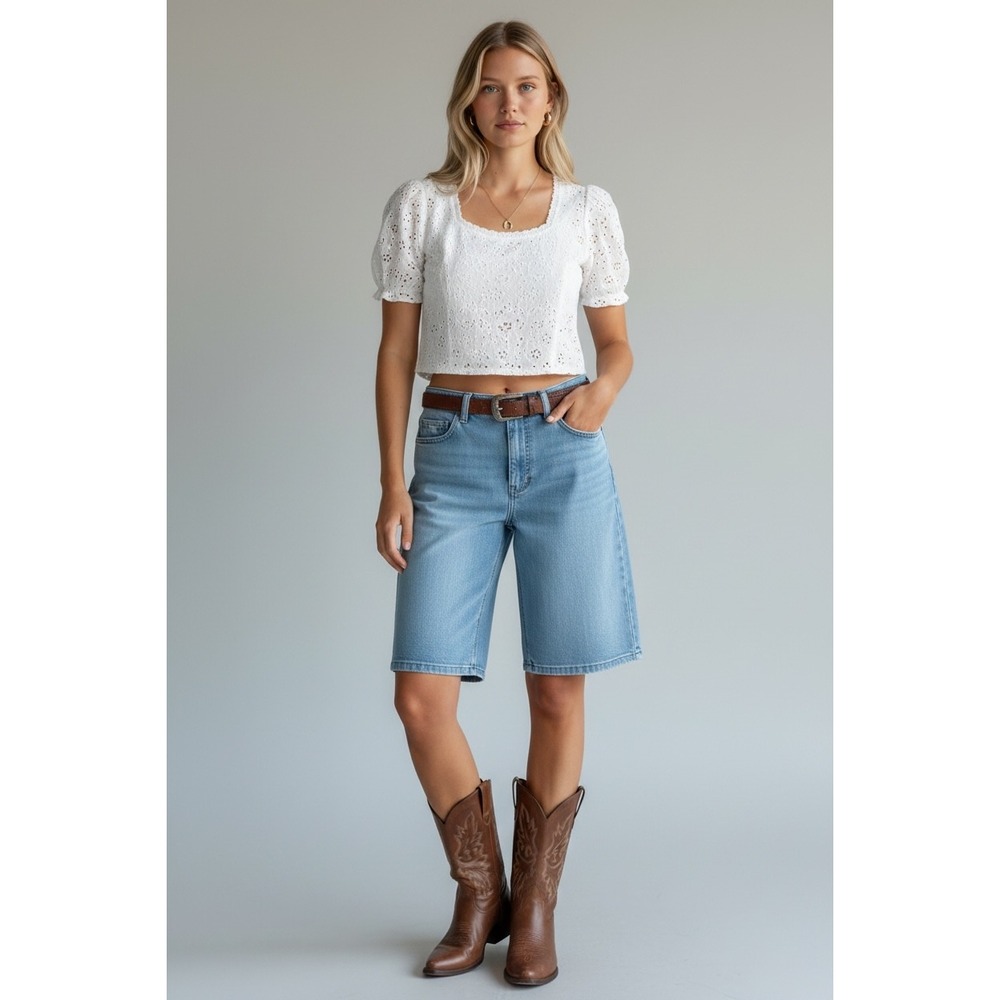Lee Women 16 Light Wash Straight Leg High Rise Denim Jean Shorts Summer Casual